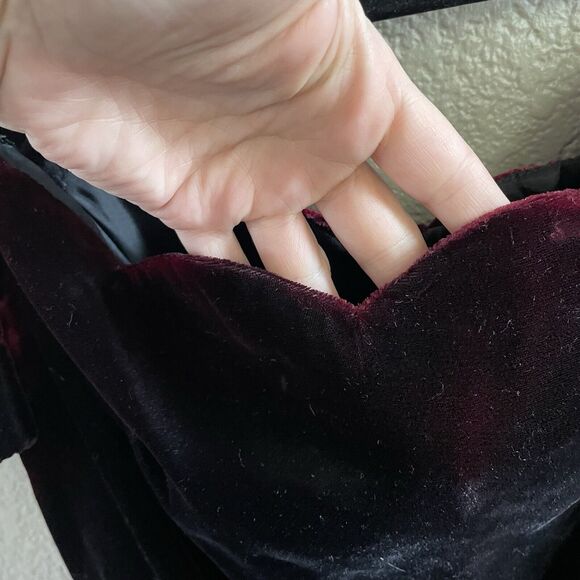 Vintage Roberta Dress 7/8 Burgundy Scallop Off Shoulder Whimsigoth Velvet 80s - Picture 4 of 9